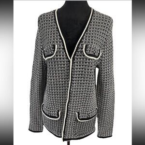 Talbots Black white Boucle double knit blazer sweater cotton blend size medium‎